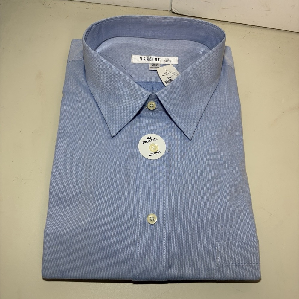 VERSINI Blue Dress‎ Shirt Mens 19 34/35 100% Cotton Non Breakable Buttons NWT